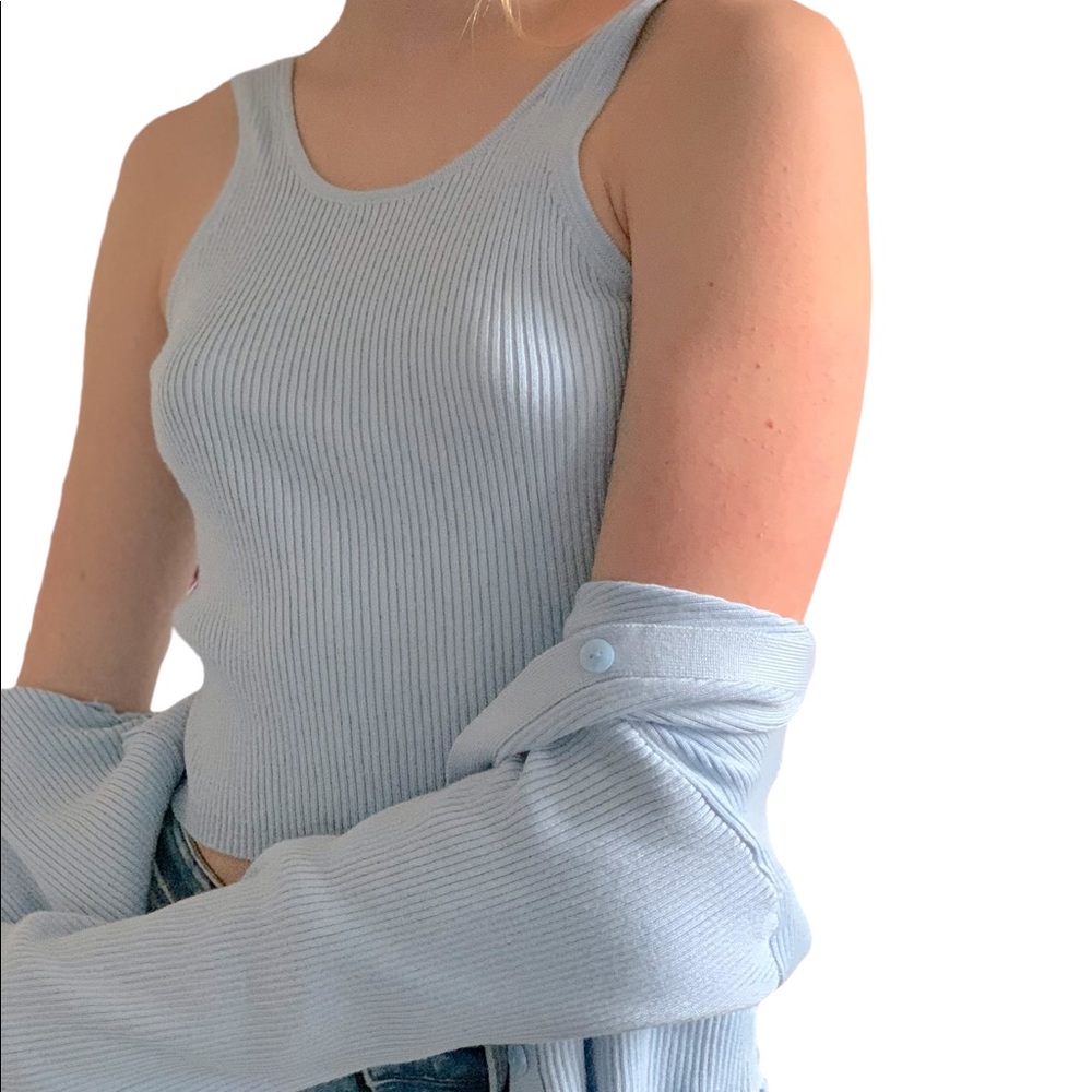 Zara baby blue matching tank top and sweater set